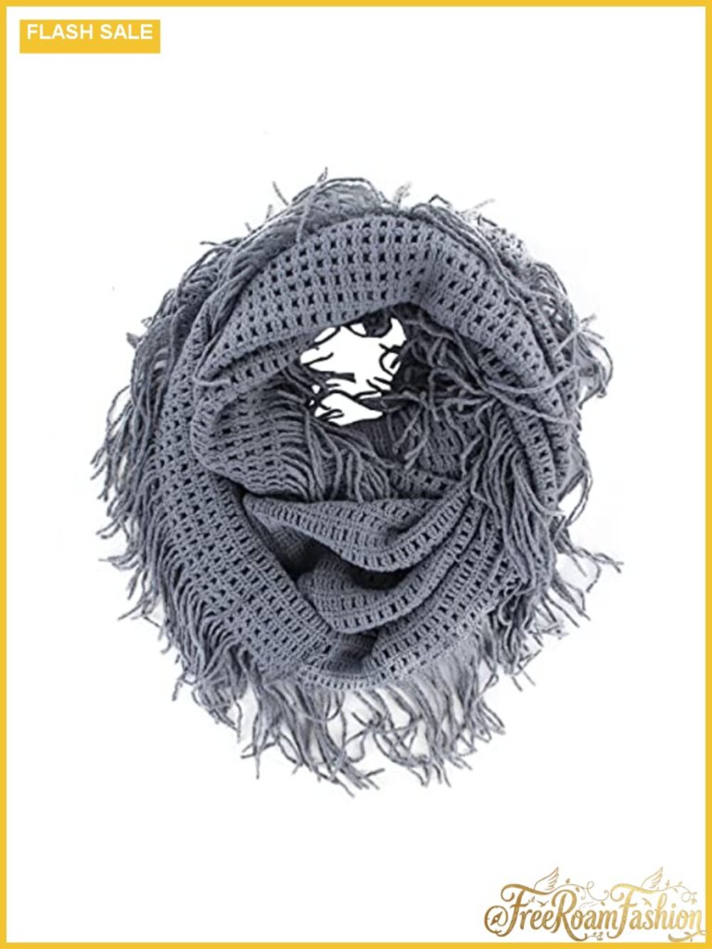 Fishnet Infinity Scarf Fringe Cable Knit Cowl Loop Winter Scarf